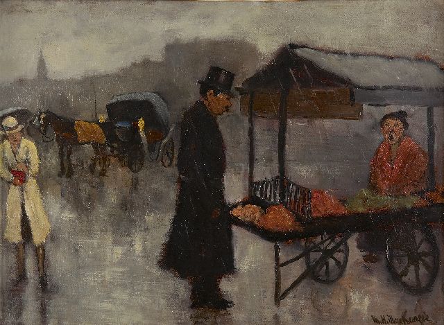 Marie Henri Mackenzie | Marktkraam met figuren, olieverf op doek, 33,0 x 44,0 cm, gesigneerd r.o.