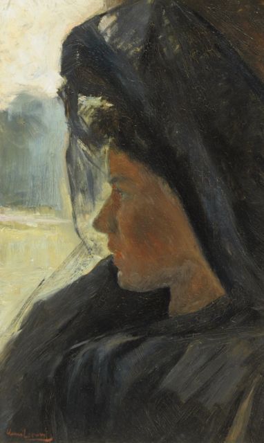 Henri Leeuw | Portret van een modieuze jonge vrouw, olieverf op board, 52,8 x 31,9 cm, gesigneerd l.o.