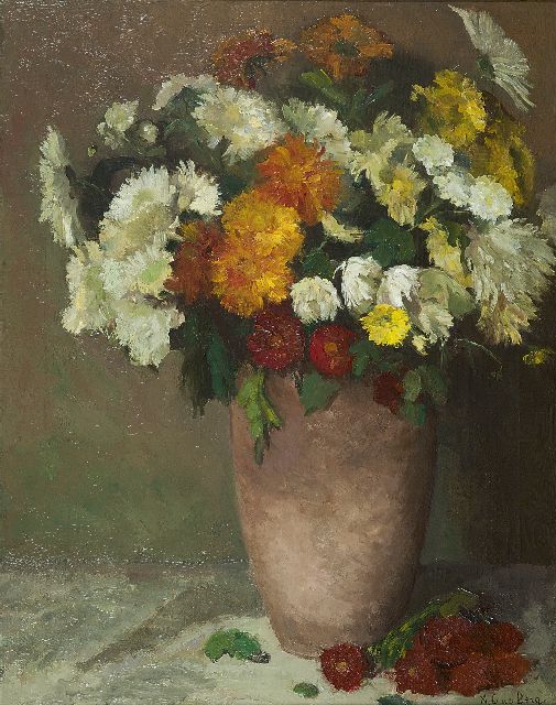 Ans van den Berg | Chrysanten, olieverf op doek, 60,7 x 47,3 cm, gesigneerd r.o.