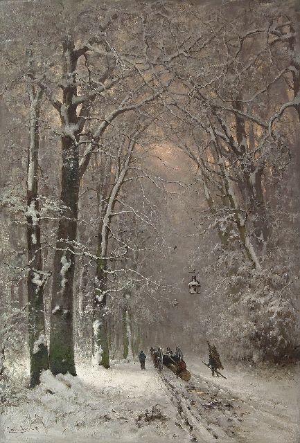 Louis Apol | Houthakkers met mallejan in het Haagse bos, olieverf op doek, 112,5 x 77,5 cm, gesigneerd l.o.