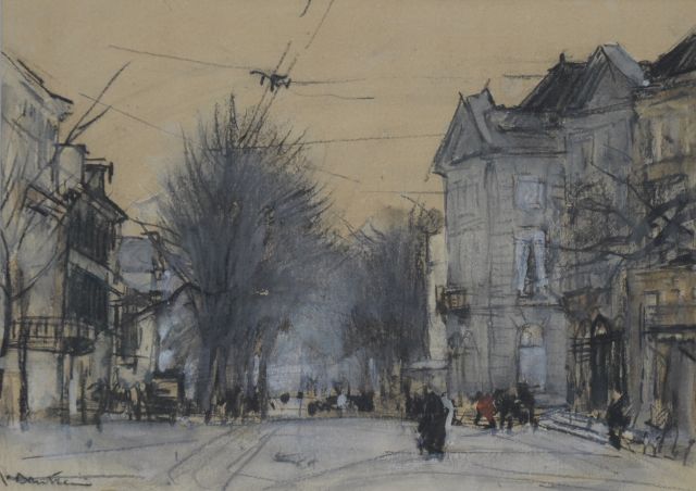 Floris Arntzenius | Korte Voorhout, Den Haag, krijt en aquarel op papier, 14,3 x 20,1 cm, gesigneerd l.o.