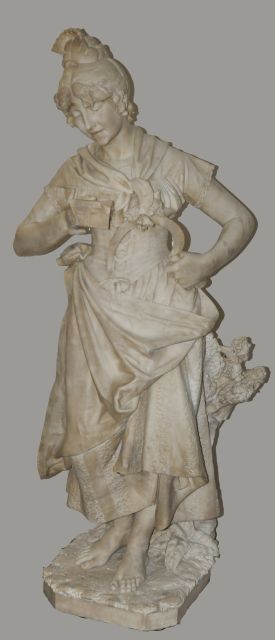 Cambi Prof. A.  | Landmeisje (alleen samen met 15880 'De accordeoniste'), marmer 132,0 x 54,0 cm, gedateerd 1890