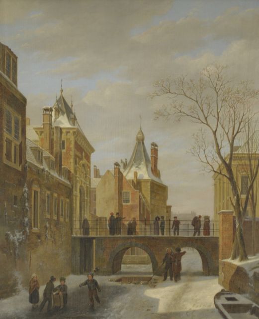 Bart van Hove | Schaatsers bij de Grenadierspoort in Den Haag, olieverf op paneel, 47,4 x 38,1 cm, gesigneerd r.o. en gedateerd 1823