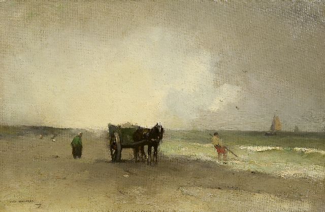 Aris Knikker | Strandgezicht met schelpenvisser, olieverf op paneel, 27,7 x 42,6 cm, gesigneerd l.o.