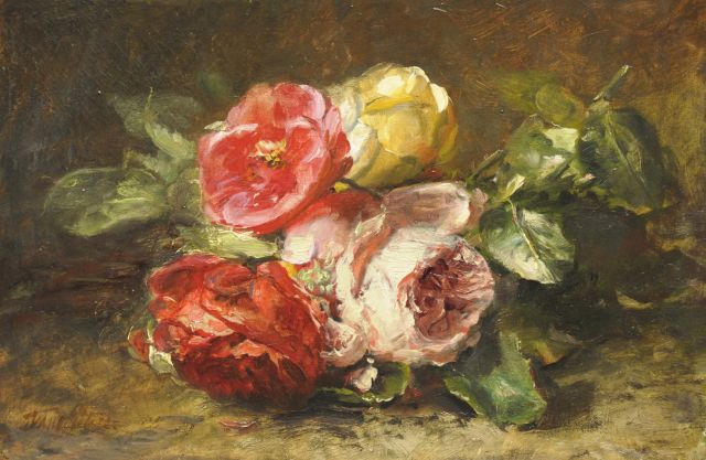 Anna Peters | Rozen op de bosgrond, olieverf op doek, 21,5 x 31,5 cm, gesigneerd l.o.