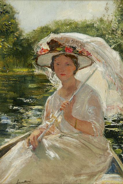 Simon Maris | Portret van Cornelia Maris-den Breejen met parasol, olieverf op doek, 38,7 x 26,1 cm, gesigneerd l.o. en gedateerd 1904