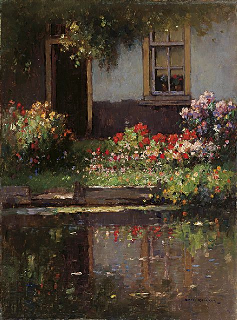 Aris Knikker | Bloemenweelde langs de waterkant, olieverf op doek, 40,3 x 30,0 cm, gesigneerd r.o.