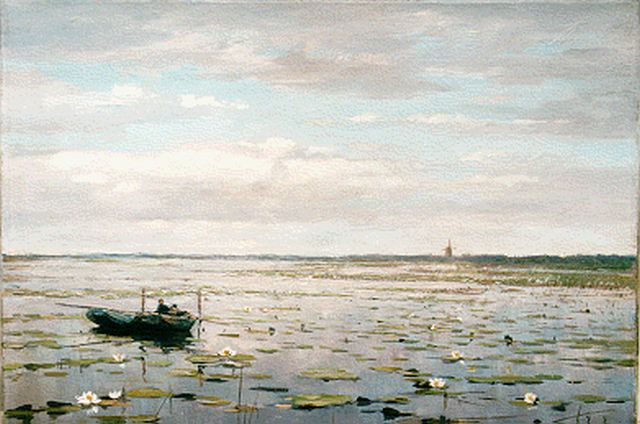 Jan Jans | Op de plas, olieverf op doek, 27,7 x 39,0 cm, gesigneerd r.o.