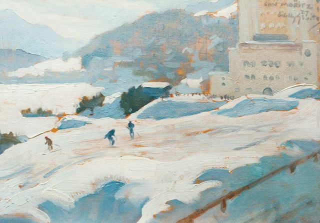 Willy Sluiter | Bergafwaarts in St. Moritz, 24,5 x 35,1 cm, gesigneerd r.b. en gedateerd '27