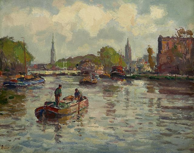 Evert Moll | Gezicht op de Delftse Vliet bij Delft, olieverf op doek, 23,6 x 29,1 cm, gesigneerd l.o.