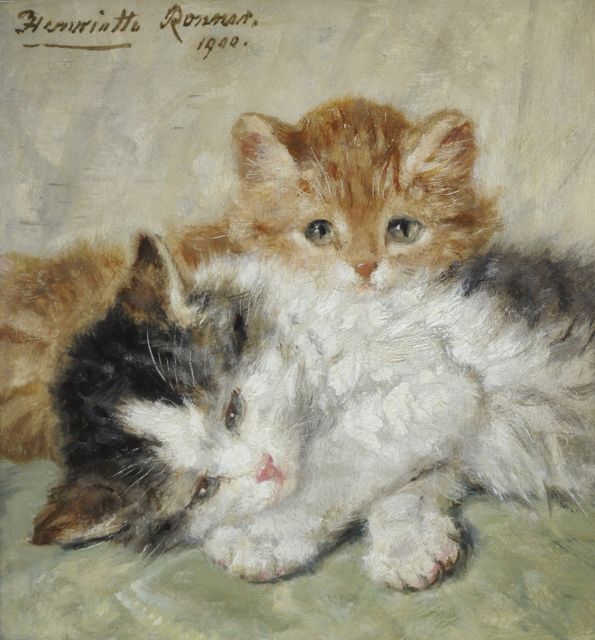 Henriette Ronner-Knip | Doezelende kittens, olieverf op paneel, 17,9 x 16,5 cm, gesigneerd l.b. en gedateerd 1900