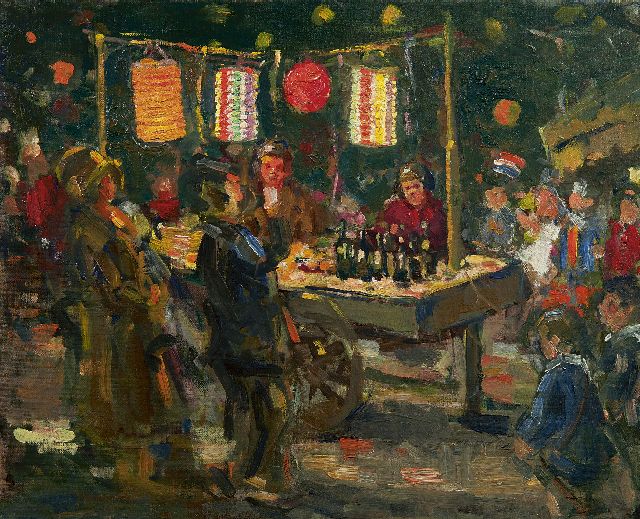 Abraham Fresco | Bij de feestkraam, olieverf op doek, 40,2 x 49,8 cm, gesigneerd r.o.