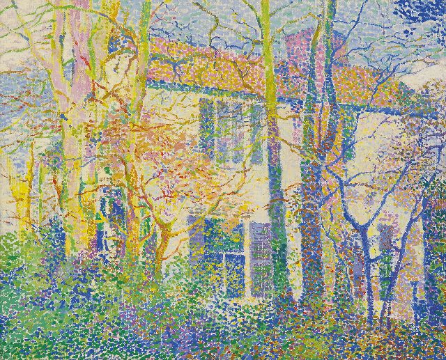 Hessel de Boer | Haags herenhuis in de zomer, olieverf op doek, 32,0 x 39,9 cm