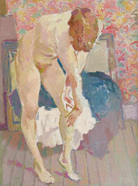 Boer H. de | Bukkend naakt, olieverf op doek 60,3 x 45,0 cm