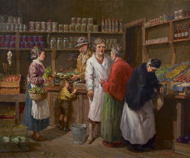 Heinecke W.H.  | Bij de groenteboer, olieverf op doek 50,0 x 60,0 cm, gesigneerd r.o. en zonder lijst