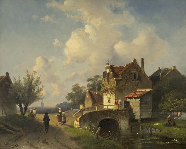 Charles Leickert | Weg langs de dorpsrand, olieverf op paneel, 20,0 x 24,7 cm, gesigneerd dubbel gesigneerd (l.o. en r.o.) en te dateren ca. 1860