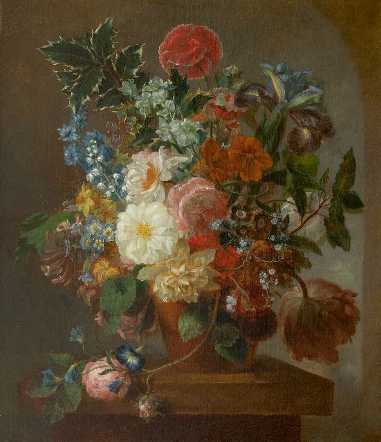 Anna Reijerman | Pronkstilleven op marmeren plint, olieverf op doek, 59,7 x 51,6 cm, gesigneerd l.o. met initialen