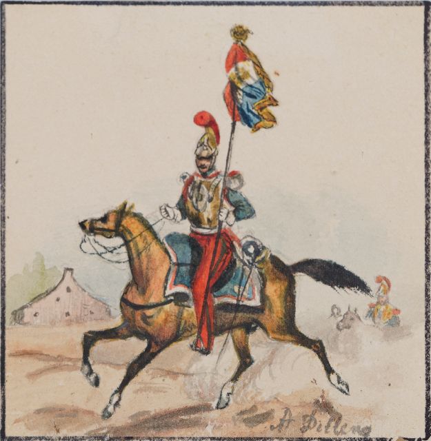 Adolf Dillens | Cavalerist, aquarel op papier, 8,7 x 8,4 cm, gesigneerd r.o.