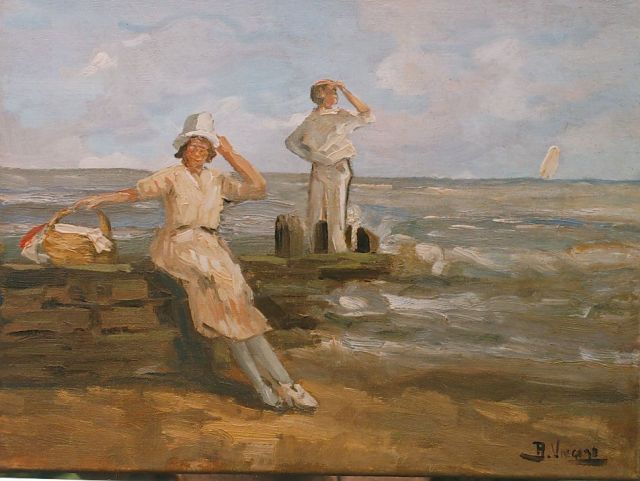 Ben Viegers | Uitkijkend over de zee, olieverf op doek, 30,0 x 40,0 cm, gesigneerd r.o.