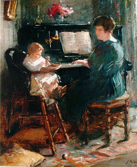 Salomon Garf | Bij de piano, olieverf op doek, 58,3 x 50,5 cm, gesigneerd r.o.