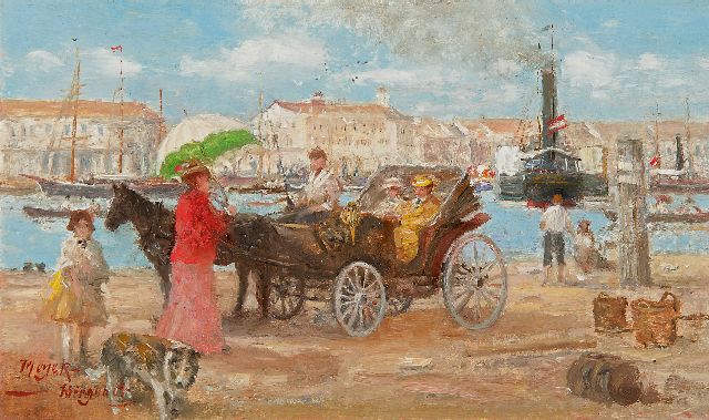 Rolf Dieter Meyer-Wiegand | Rijtoer door de haven, olieverf op board op paneel, 12,0 x 20,1 cm, gesigneerd l.o.