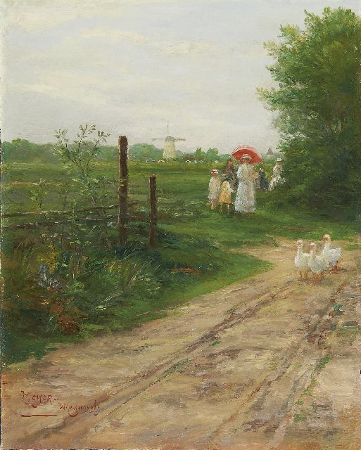 Rolf Dieter Meyer-Wiegand | De zondagse wandeling, olieverf op paneel, 19,9 x 15,9 cm, gesigneerd l.o.