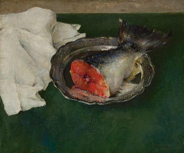 Walter Vaes | Zalmmoot op tinnen bord, olieverf op doek, 49,9 x 60,1 cm, gesigneerd r.o.