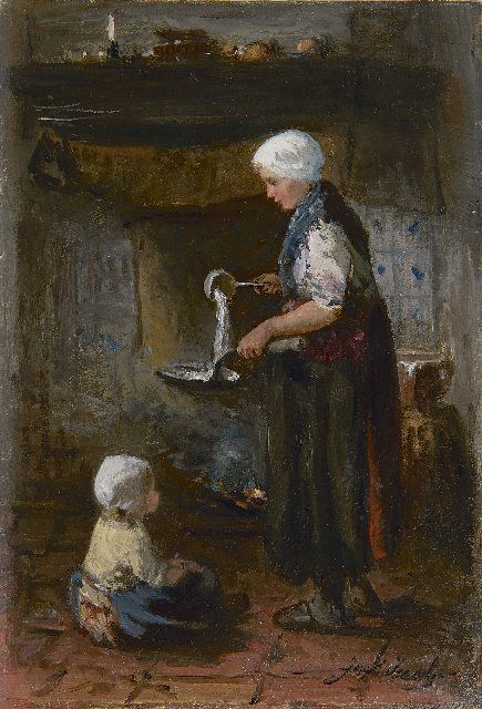 Israëls J.  | Op de verjaardag, olieverf op paneel 25,5 x 17,5 cm, gesigneerd r.o.