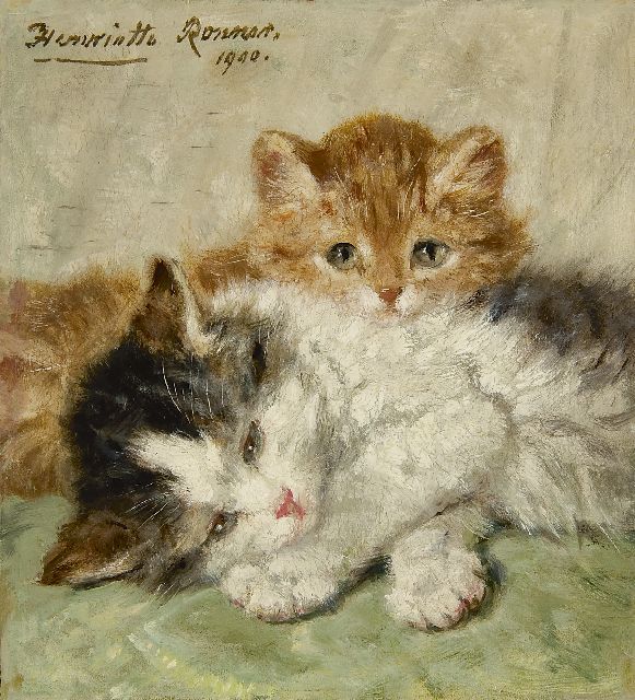 Henriette Ronner-Knip | Doezelende kittens, olieverf op paneel, 17,9 x 16,5 cm, gesigneerd l.b. en gedateerd 1900