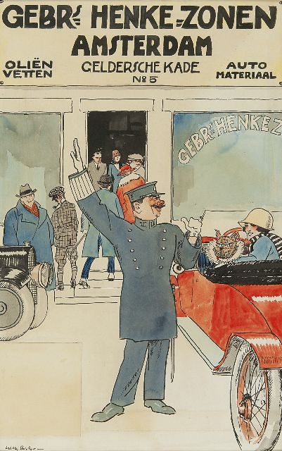 Willy Sluiter | Gebrs. Henke en Zonen, Gelderschekade 5, Amsterdam, inkt en aquarel op papier op board, 48,0 x 30,3 cm, gesigneerd l.o.