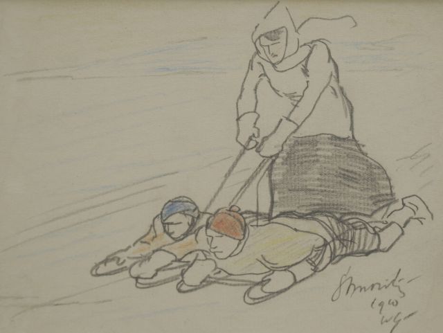 Willy Sluiter | Skeleton, St. Moritz, potlood en kleurpotlood op papier, 11,7 x 14,3 cm, gesigneerd r.o. met initialen en gedateerd 1910
