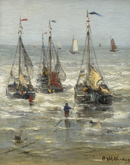 Hendrik Willem Mesdag | Uitvarende bomschuiten, olieverf op paneel, 30,0 x 24,8 cm, gesigneerd r.o.