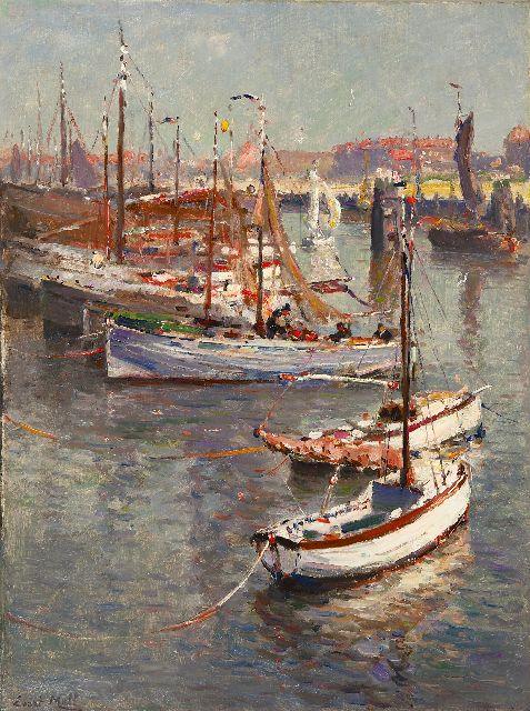 Evert Moll | Havengezicht Scheveningen, olieverf op doek, 80,4 x 60,3 cm, gesigneerd l.o.