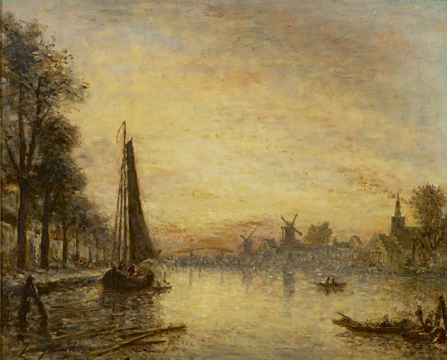 Johan Barthold Jongkind | Riviergezicht bij Delfshaven, olieverf op doek, 33,3 x 40,8 cm, gesigneerd l.o.