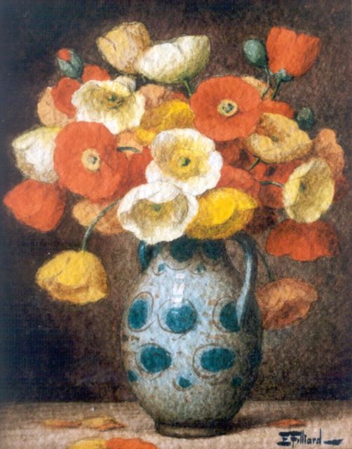 Ernest Filliard | Papavers, aquarel op papier, 16,7 x 13,5 cm, gesigneerd r.o.