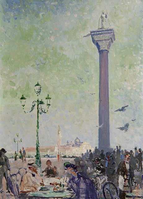 Edward Henry Handley-Read | Middag op het Piazzetta San Marco, Venetië, olieverf op schildersboard, 35,1 x 26,0 cm, gesigneerd l.o.
