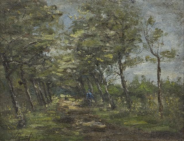 Albert Roelofs | Boer op een landweg, olieverf op doek, 31,2 x 42,1 cm, gesigneerd l.o. en gedateerd '92
