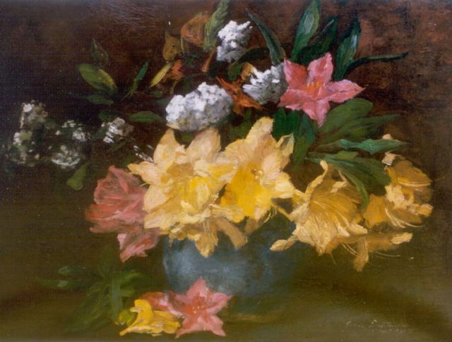 Franz Deutmann | Bloemstilleven, 26,8 x 35,0 cm, gesigneerd r.o. en gedateerd 1914
