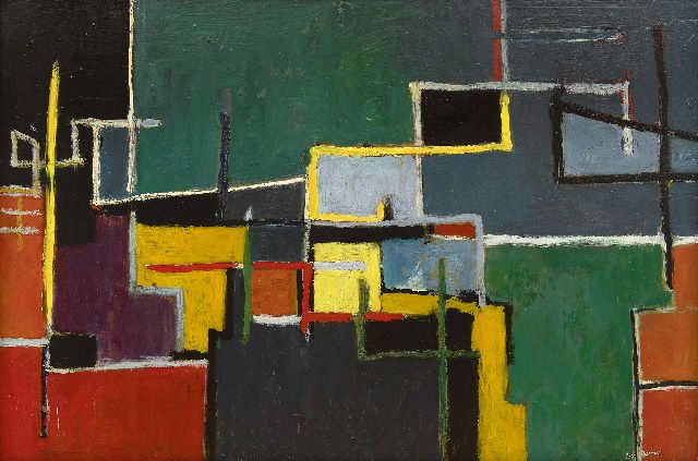 Ivor Thomas | Compositie, olieverf op schildersboard, 61,0 x 91,4 cm, gesigneerd r.o.