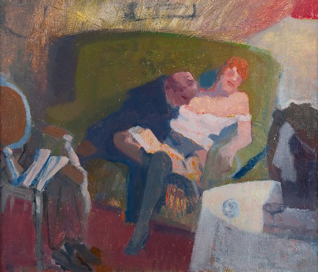 Arjen Galema | Heer met dame van plezier, olieverf op doek, 53,5 x 63,3 cm
