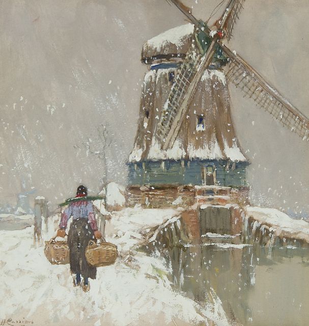 Henri Cassiers | Molen in Volendam, aquarel en gouache op papier, 23,5 x 22,5 cm, gesigneerd l.o. en te dateren ca. 1917
