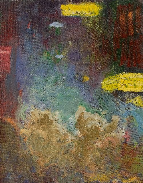 Michael Ryan | Amsterdam bij nacht, olieverf op doek, 75,0 x 60,4 cm, gesigneerd l.o.