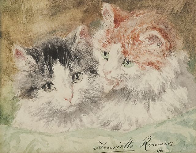 Henriette Ronner-Knip | Twee katjes, aquarel op papier, 12,2 x 15,3 cm, gesigneerd r.o. en gedateerd '96