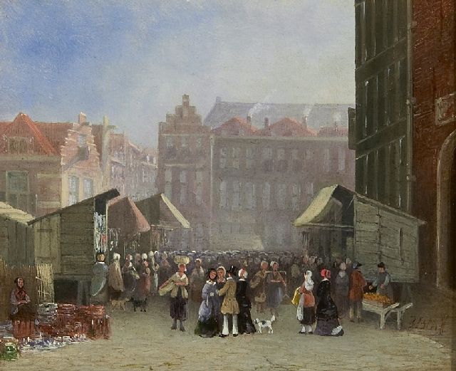 Joseph Bles | Marktdag, olieverf op paneel, 16,5 x 19,8 cm, gesigneerd r.o.