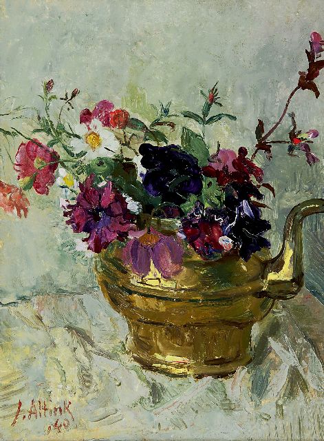Jan Altink | Bloemen in koperen ketel, olieverf op doek, 40,1 x 30,3 cm, gesigneerd l.o. en gedateerd '40