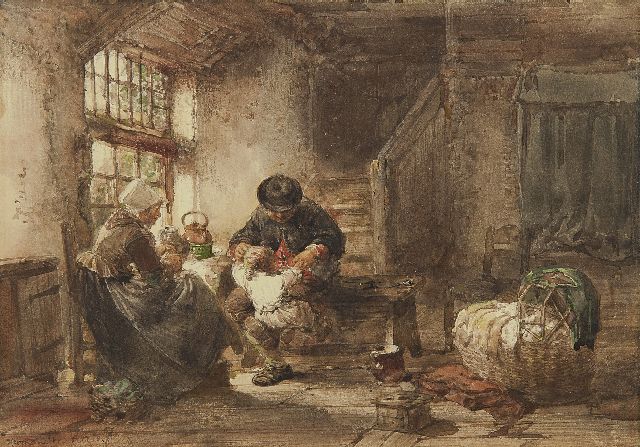 Herman ten Kate | De gelukkige familie in Marken, aquarel op papier, 20,2 x 28,9 cm, gesigneerd l.o.