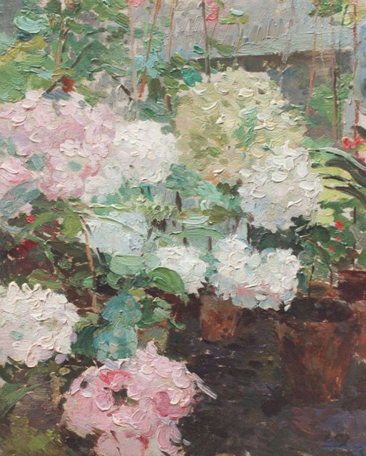 Ernest Jean Joseph Godfrinon | Hortensia's, olieverf op doek, 24,7 x 19,7 cm, gesigneerd achterz. en gedateerd 1918