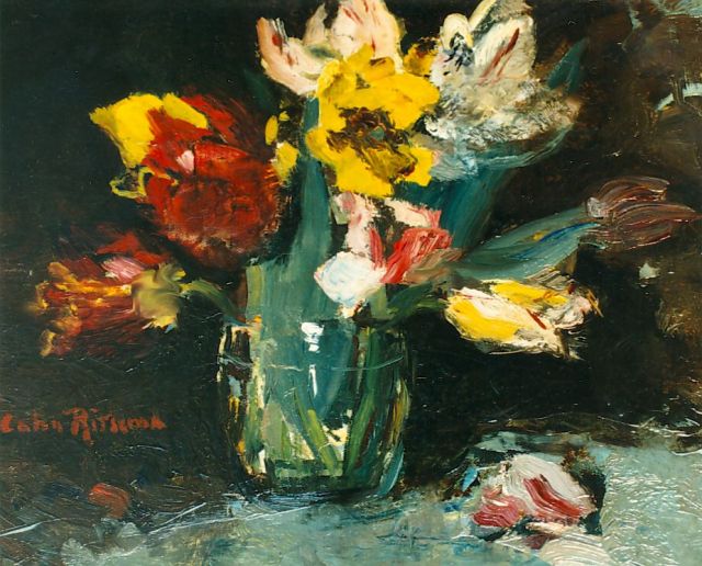 Coba Ritsema | Tulpen in glazeen vaas, olieverf op doek, 30,0 x 35,5 cm, gesigneerd l.o.