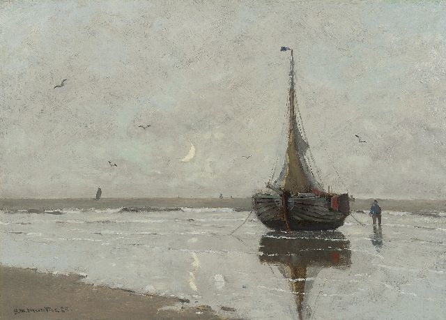 Morgenstjerne Munthe | Avondstemming bij Katwijk, olieverf op doek, 50,9 x 70,7 cm, gesigneerd l.o. en gedateerd '20