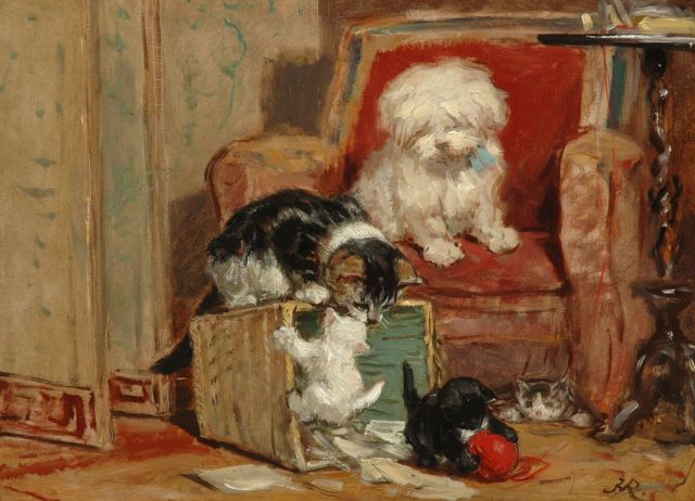 Henriette Ronner-Knip | Kattenkwaad, olieverf op paneel, 27,2 x 36,7 cm, gesigneerd r.o. met monogram